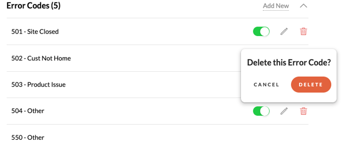 Deleting an Error Code
