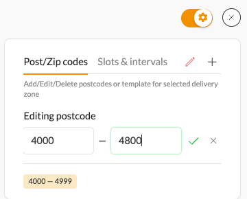 Editing postcodes for Delivery Zones