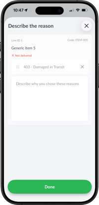 Not Delivered reason code