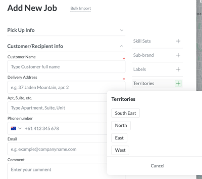 adding Territory to a job